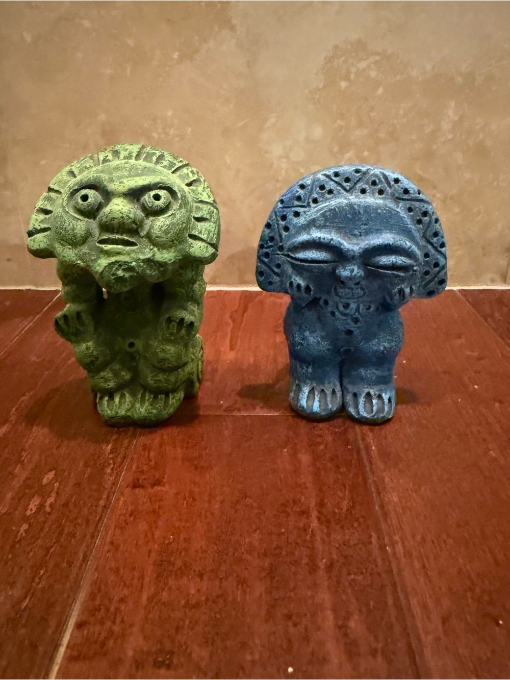 Handmade clay sculpture of a Taino Sun God &  Taino Moon Goddess figurine.